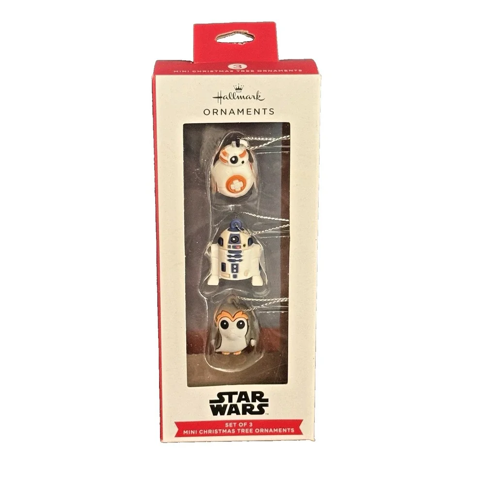 Hallmark Star Wars Mini Christmas Tree Ornament Set of 3 BB-8 R2-D2 Porg NIB F/W